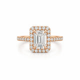 14K Gold 2.00 Carat Emerald Cut Lab Grown Diamond with Prong Setting and Diamond Halo