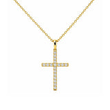14K Gold Thin Cross Diamond Pendant Necklace