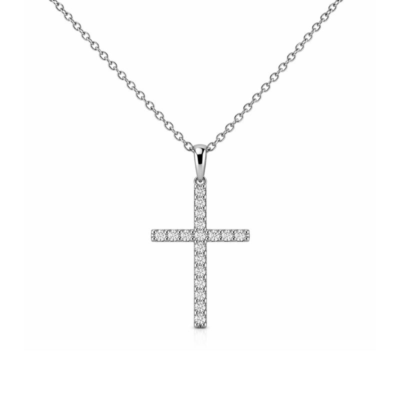 14K Gold Thin Cross Diamond Pendant Necklace