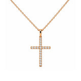 14K Gold Thin Cross Diamond Pendant Necklace