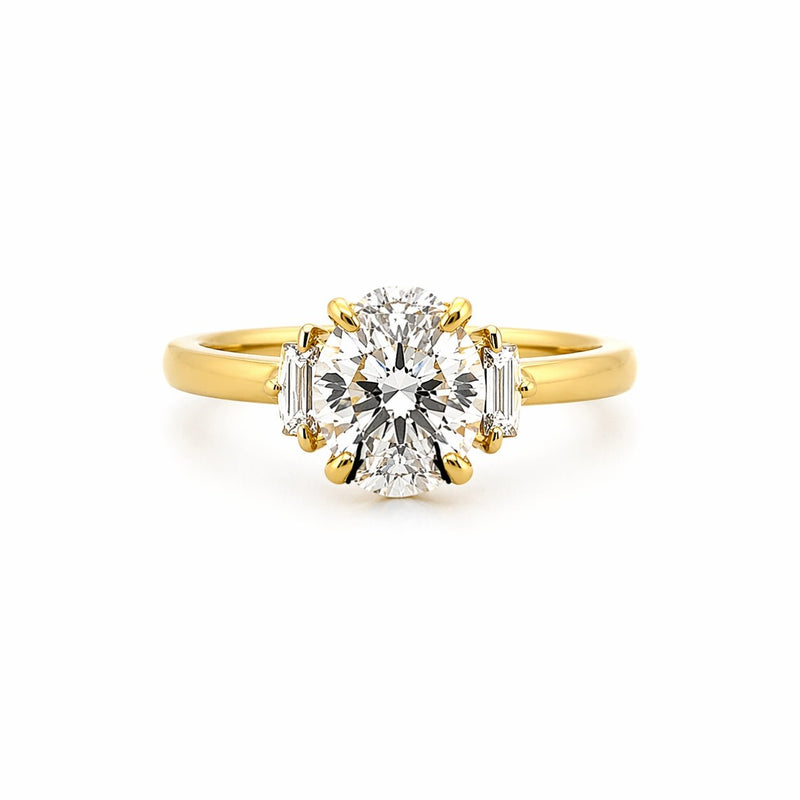 14K Gold Three Stone 2.00 Carat Oval Cut Lab Grown Diamond Solitaire Engagement Ring