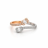 14K Two Color Gold Open Wrapped Baguette Cluster Diamond Ring