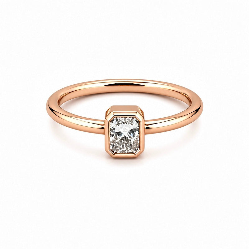 14K Gold Emerald Bezel Diamond Solitaire Band