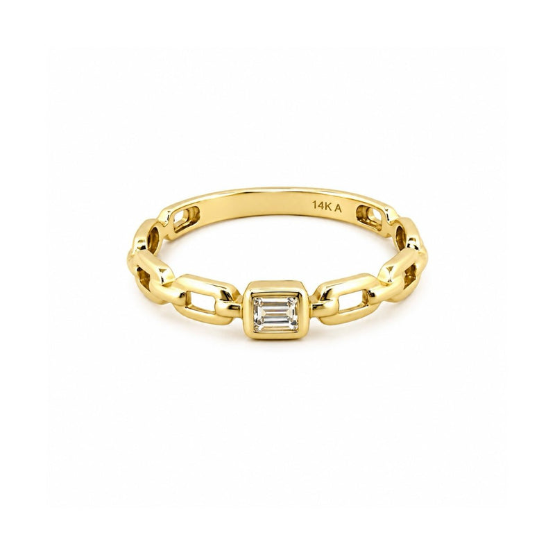 14K Gold Chain Link Baguette Bezel Diamond Band