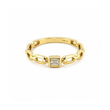 14K Gold Chain Link Baguette Bezel Diamond Band