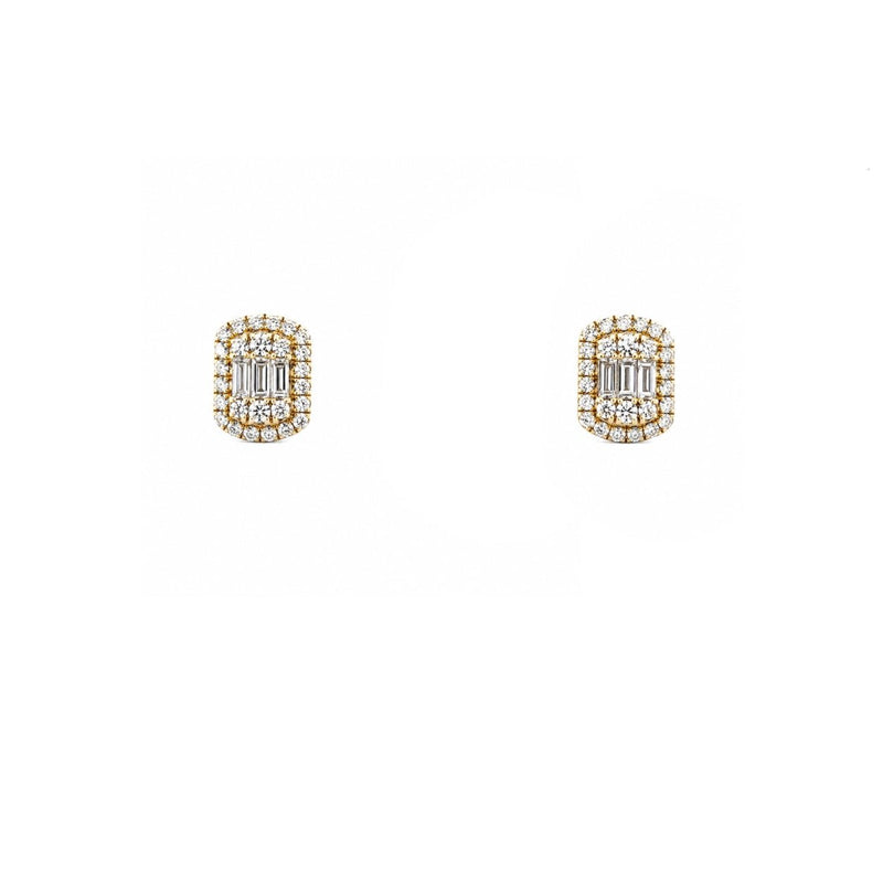 14K Gold Baguette Cluster Halo Diamond Earrings