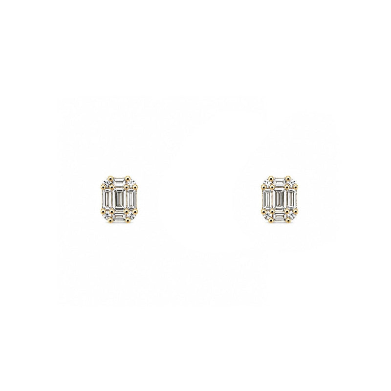 14K Gold 0.40 Carats Baguette Cluster Diamond Earrings