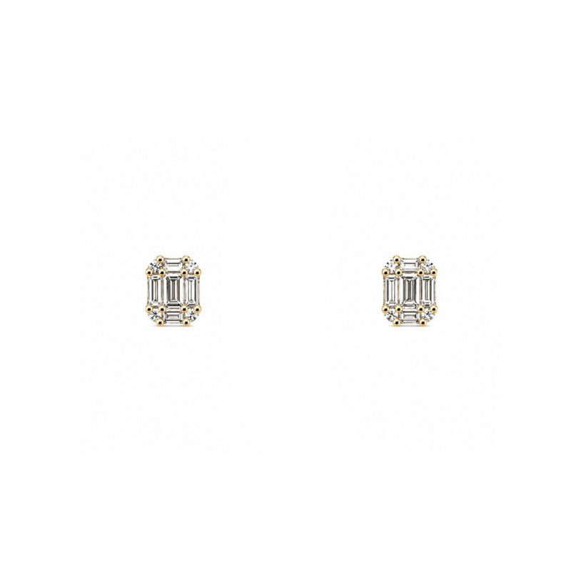 14K Gold 0.50 Carats Baguette Cluster Diamond Earrings