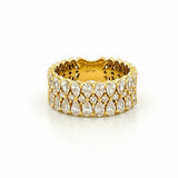 14K Gold Pear and Round Three Row Diamond Band