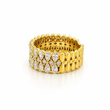 14K Gold Pear and Round Three Row Diamond Band