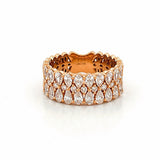14K Gold Pear and Round Three Row Diamond Band