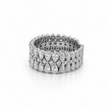 14K Gold Pear and Round Three Row Diamond Band