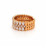 14K Gold Pear and Round Three Row Diamond Band