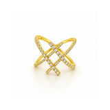 14K Gold Double Diamond Criss Cross Band