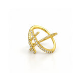 14K Gold Double Diamond Criss Cross Band