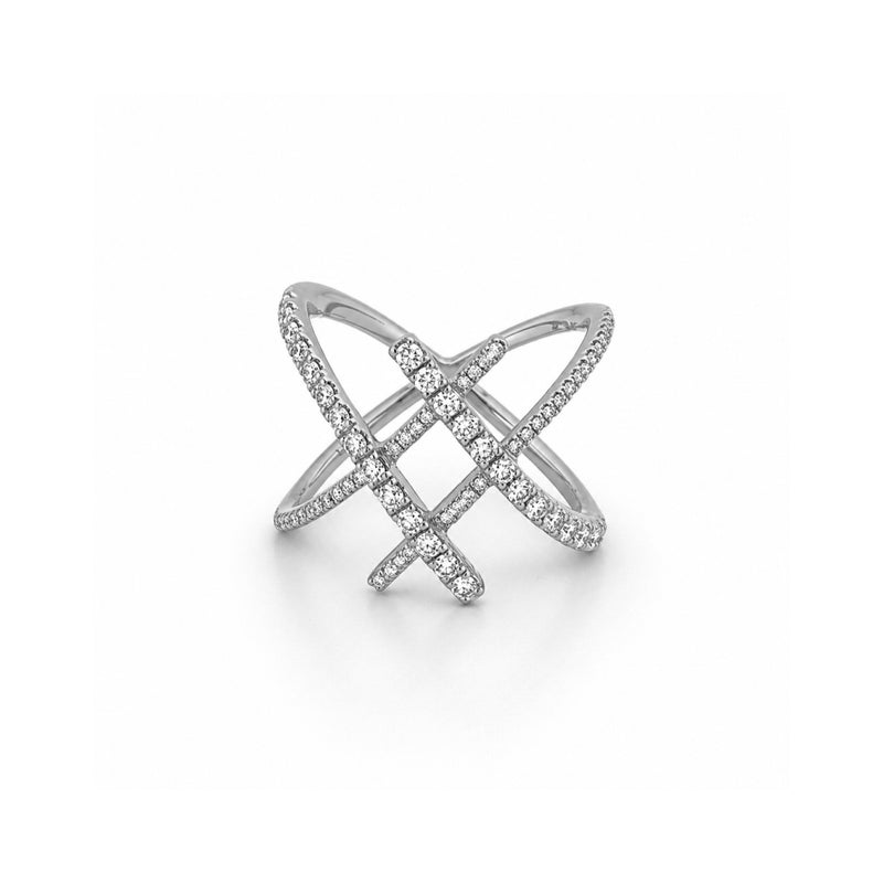 14K Gold Double Diamond Criss Cross Band