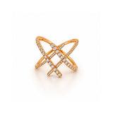 14K Gold Double Diamond Criss Cross Band