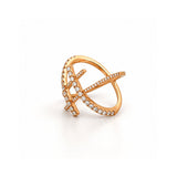 14K Gold Double Diamond Criss Cross Band