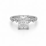 14K Gold Lab Grown Radiant Diamond Under Halo Staggered Diamond Engagement Ring