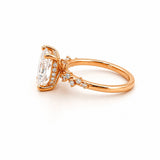 14K Gold Lab Grown Radiant Diamond Under Halo Staggered Diamond Engagement Ring
