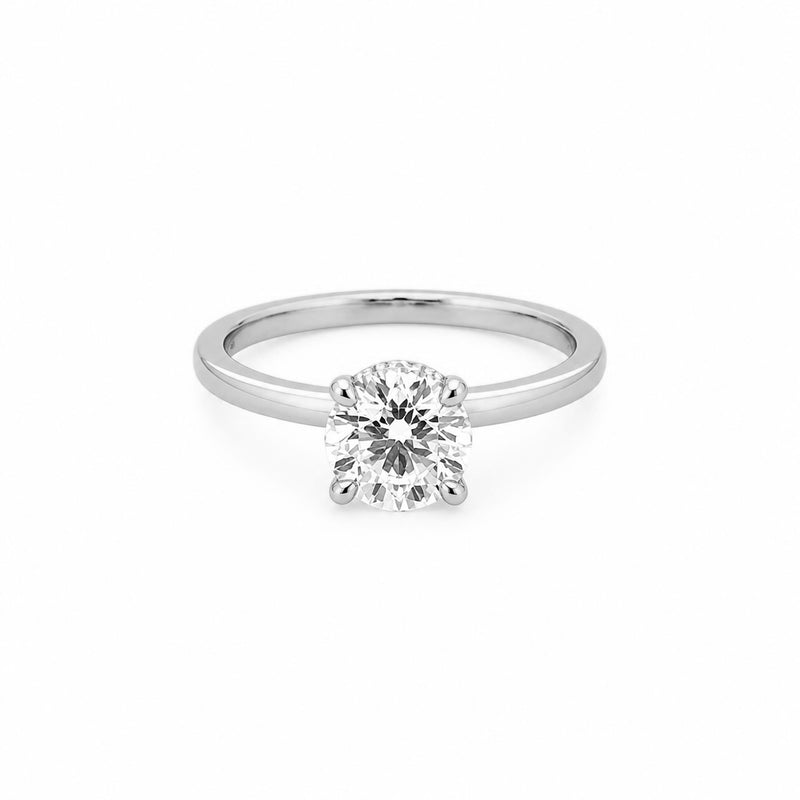14K Gold 1.00 Carat Round Cut Lab Grown Diamond Solitaire Engagement Ring with Under Halo