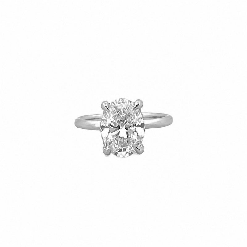 14K Gold 3.00 Carat Oval Cut Lab Grown Diamond Solitaire Engagement Ring with Under Halo