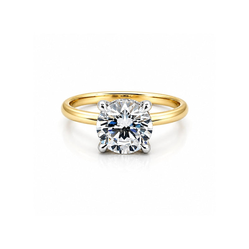 14K Two-Tone Gold 3.00 Carat Round Lab Grown Diamond Under Halo Solitaire Engagement Ring