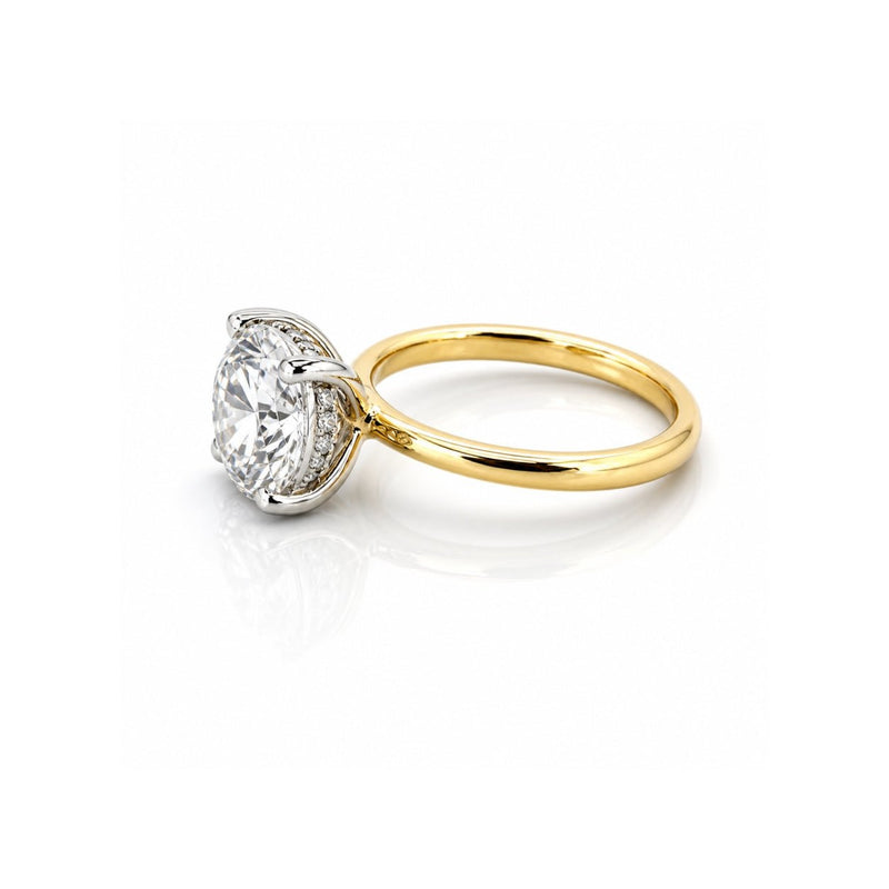 14K Two-Tone Gold 3.00 Carat Round Lab Grown Diamond Under Halo Solitaire Engagement Ring