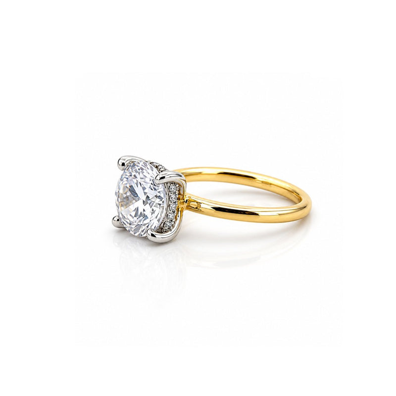 14K Gold 3.00 Carat Round Cut Lab Grown Diamond Solitaire Engagement Ring with Under Halo