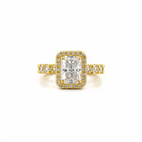 14K Gold Radiant Cut Moissanite Diamond U Prong Engagement Ring with Diamond Prongs and Under Halo