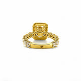 14K Gold Radiant Cut Moissanite Diamond U Prong Engagement Ring with Diamond Prongs and Under Halo