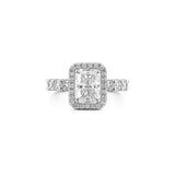 14K Gold Radiant Cut Moissanite Diamond U Prong Engagement Ring with Diamond Prongs and Under Halo