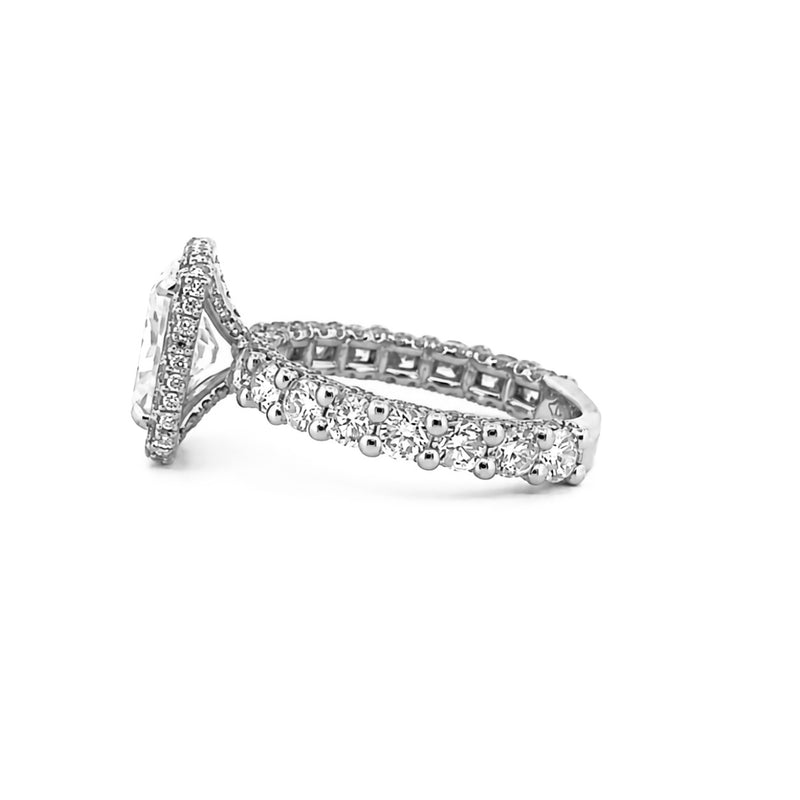 14K Gold Radiant Cut Moissanite Diamond U Prong Engagement Ring with Diamond Prongs and Under Halo