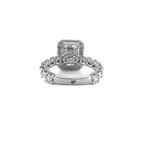 14K Gold Radiant Cut Moissanite Diamond U Prong Engagement Ring with Diamond Prongs and Under Halo