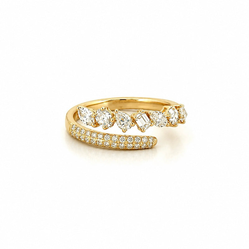 14K YG Open Multi Shape and Pavé Claw Natural Diamond Band