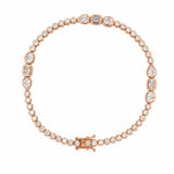 14K Gold Tri Stone Station and Round Bezel Natural Diamond Bracelet
