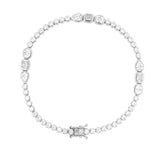14K Gold Tri Stone Station and Round Bezel Natural Diamond Bracelet
