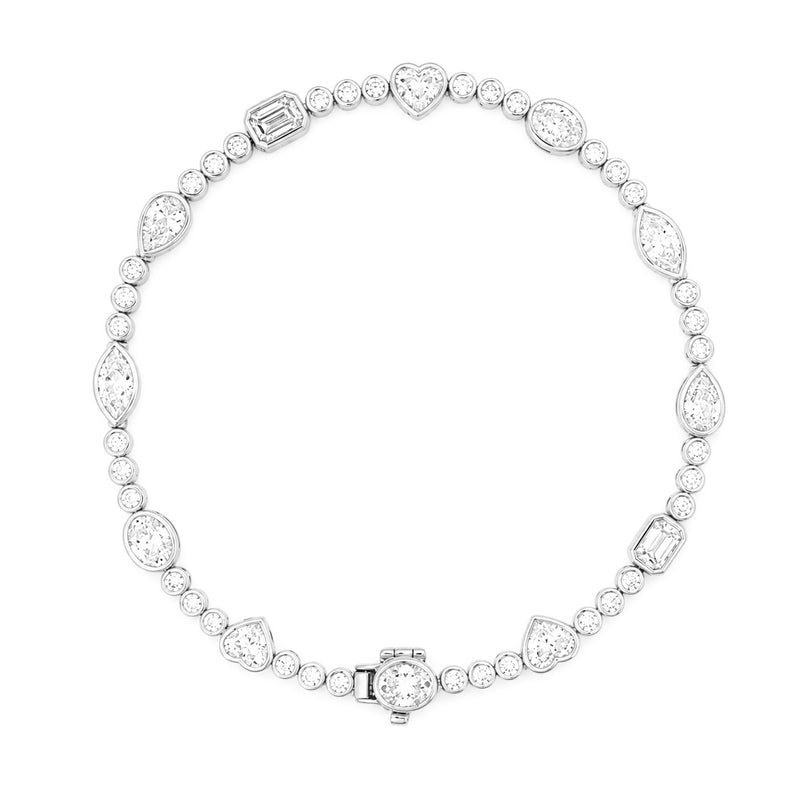 14K Gold Multi Shape Station Round Natural Diamond Bezel Bracelet