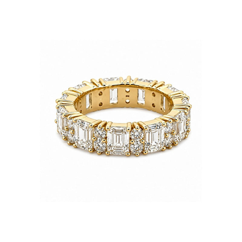 14K Gold Emerald and Round Cut Lab Grown Diamond Eternity Wedding Band
