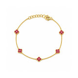 14K Gold Clover Ruby Station Bracelet
