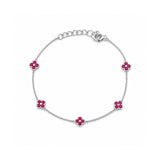 14K Gold Clover Ruby Station Bracelet