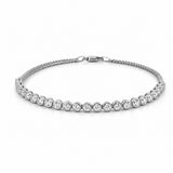 14K Gold Natural Diamond Half Round Bezel Half Cuban Link Bracelet