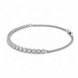14K Gold Natural Diamond Half Round Bezel Half Cuban Link Bracelet