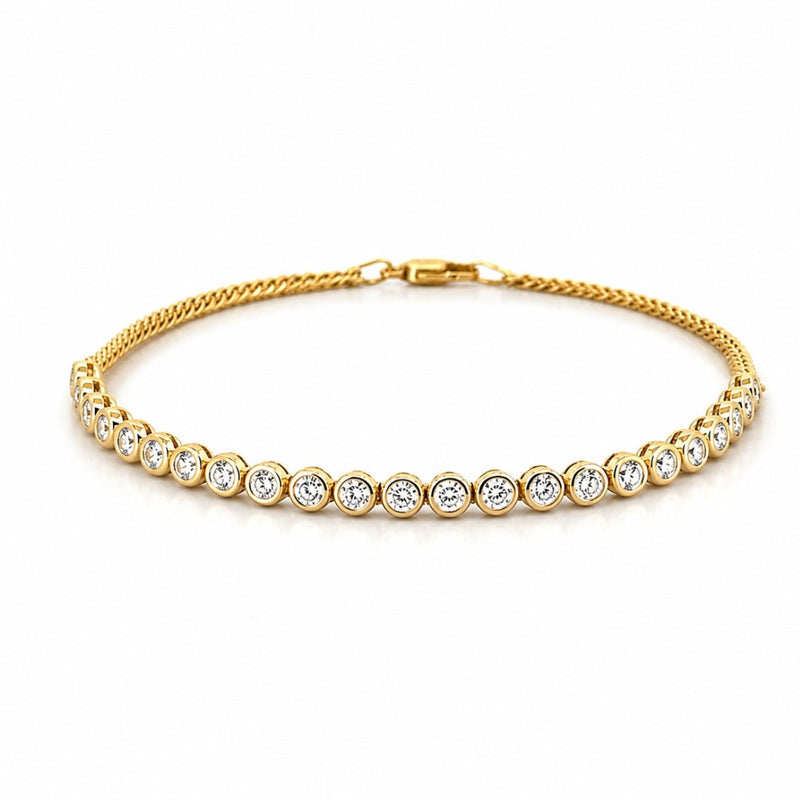 14K Gold Natural Diamond Half Round Bezel Half Cuban Link Bracelet