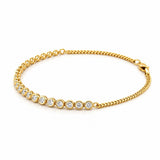 14K Gold Natural Diamond Half Round Bezel Half Cuban Link Bracelet