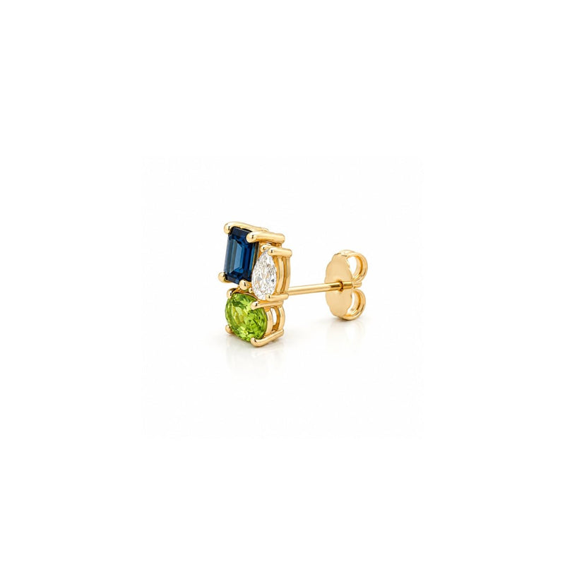14K Gold Multi Color Stone and Diamond Stud Earrings