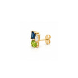 14K Gold Multi Color Stone and Diamond Stud Earrings