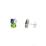 14K Gold Multi Color Stone and Diamond Stud Earrings