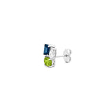 14K Gold Multi Color Stone and Diamond Stud Earrings