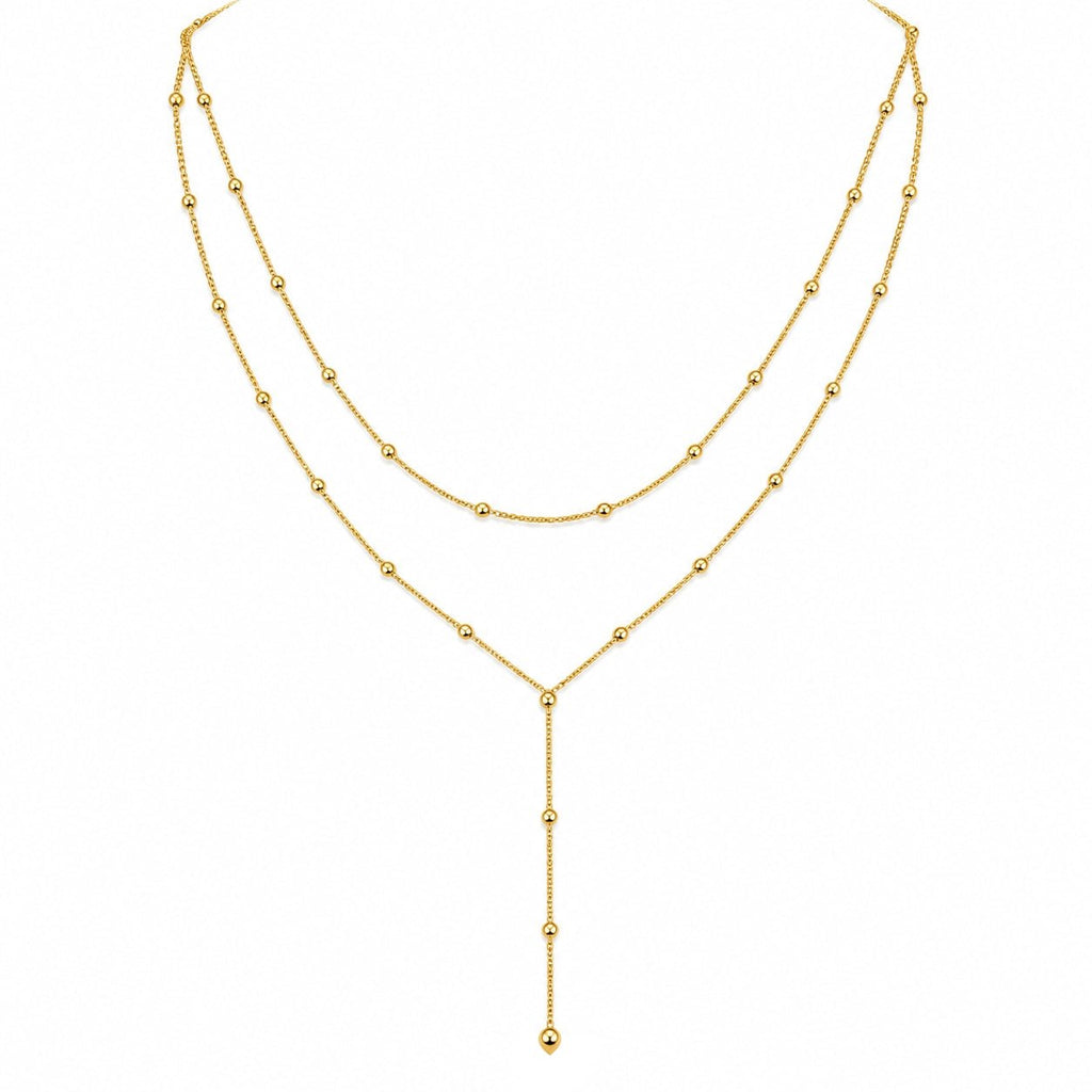 14K Gold Double Layered Spaced Bead Necklace